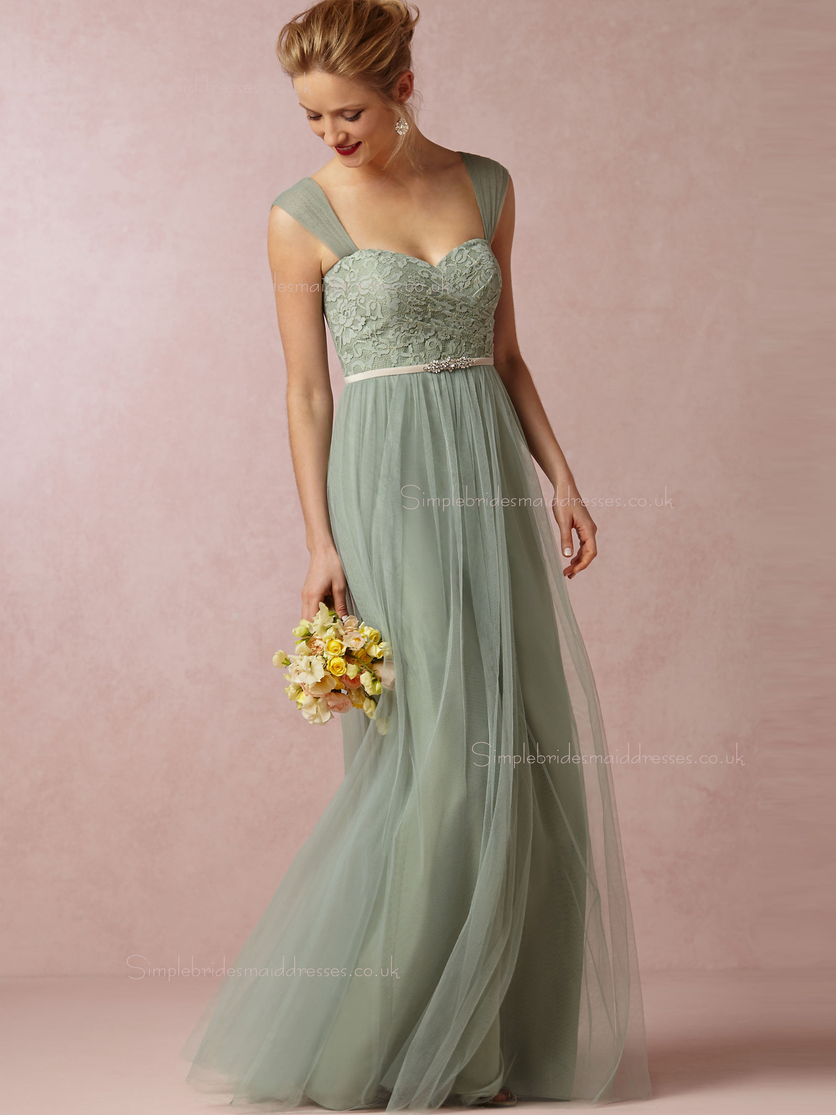 Custom Green Floor-length A-line Bridesmaid Dresses