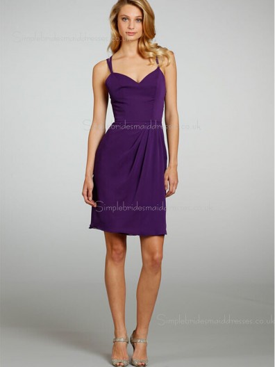 Sleeveless V-neck Short-length Column Sheath Chiffon Backless Regency Draped Dropped Bridesmaid Dress