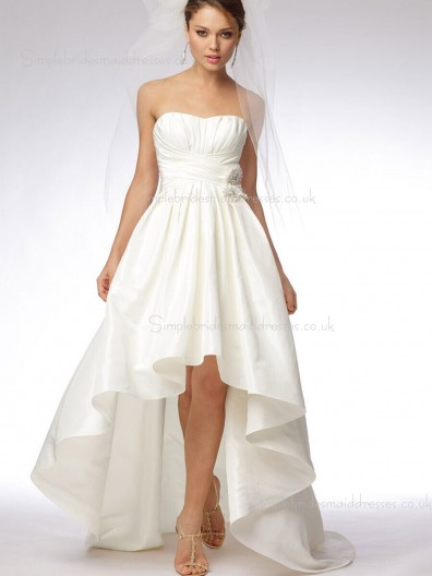 Ivory Bateau Empire Elastic Satin Sweep Zipper Flowers/Ruched Sleeveless A-line Bridesmaid Dress