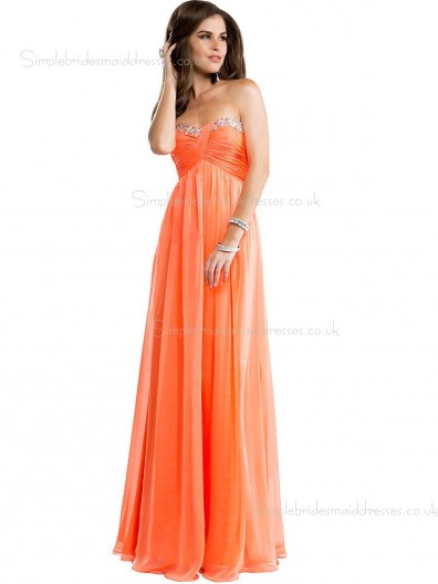 Sweetheart Empire Beading/Applique Zipper Sleeveless Orange Floor-length Chiffon A-line Bridesmaid Dress