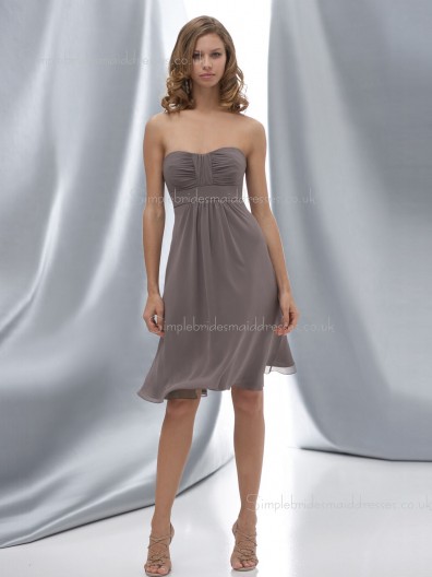 Empire Ruffles Sleeveless Zipper Bateau A-line Chiffon Gray Knee-length Bridesmaid Dress