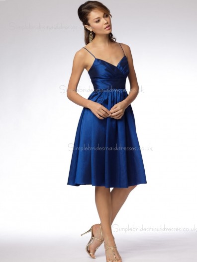 Satin Zipper Knee-length Royal Blue Empire Sleeveless A-line V-neck Draped Bridesmaid Dress