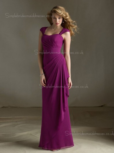 Cap Sleeve Draped/Tiered Bateau Natural Zipper Fuchsia Column Sheath Floor-length Chiffon Bridesmaid Dress