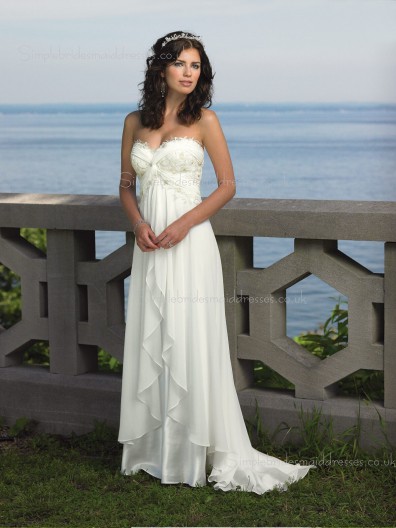 Made Ivory Sweep A-line Chiffon Sleeveless Flower Hand Sweetheart Wedding Dress