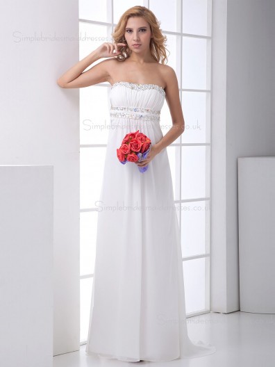 Ivory Sleeveless Rhinestone Sweep Column / Sheath Bateau Chiffon Wedding Dress