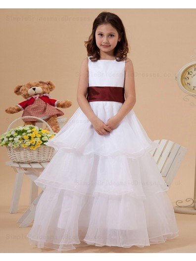 A line Zipper Floor length Belt/Ruffles Ivory Organza Square Sleeveless Flower Girl Dress