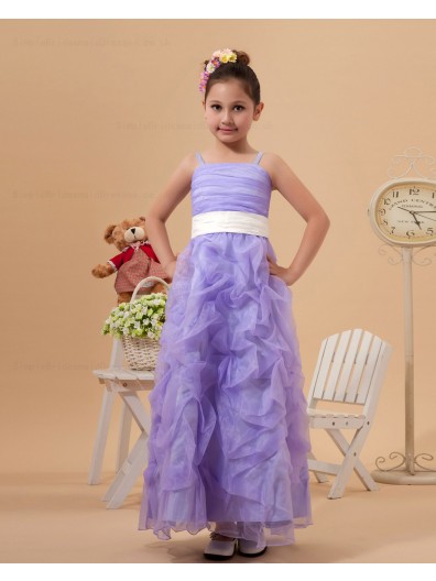 Ankle Length Sleeveless Column/Sheath Spaghetti Straps Satin/Organza Lilac Zipper Ruffles Flower Girl Dress