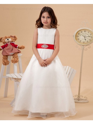 Zipper Satin/Organza Sleeveless Belt/Beading/Bow A line Floor length Scoop Ivory Flower Girl Dress