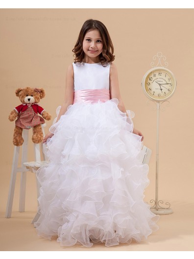 Ivory Scoop Sash/Bow A line Floor length Zipper Sleeveless Satin/Organza Flower Girl Dress