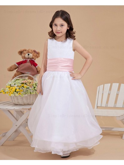 A line Ankle Length Scoop Chiffon/Organza Sleeveless Ivory Zipper Sash Flower Girl Dress