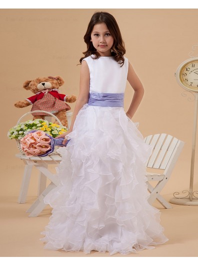 Scoop Column/Sheath Ivory Floor length Zipper Belt Sleeveless Satin/Organza Flower Girl Dress