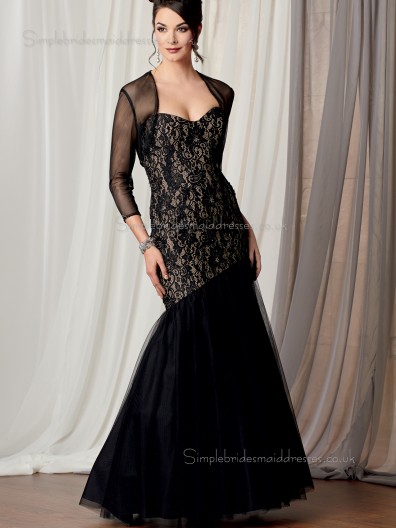 Black Floor-length Natural Organza Mermaid Zipper Sweetheart Lace Sleeveless Mother of the Bride Dress