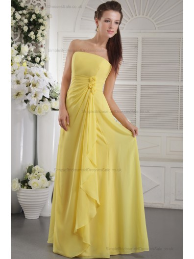 Chiffon Daffodial Beading/Flowers/Side-Draped Natural Sheath Zipper Strapless Sweep Sleeveless Bridesmaid Dress