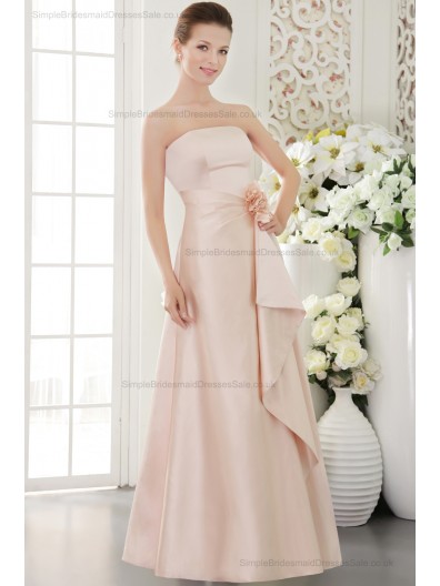 Sleeveless Strapless Indy-Pink Sheath Natural Flowers/Side-Draped Satin Sweep Lace-up Bridesmaid Dress