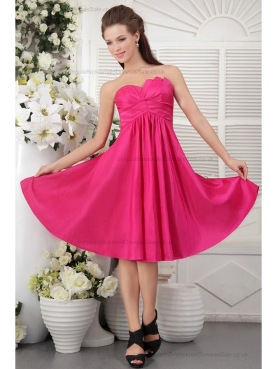 Sleeveless Short-length Pink Sweetheart Satin Ruffles/Draped Natural Zipper Princess Bridesmaid Dress