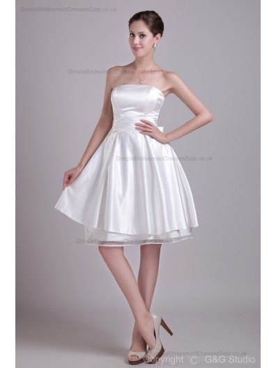 Sleeveless A-line Tulle/Satin Bow/Ruched/Draped Natural Ivory Zipper Strapless Mini Bridesmaid Dress