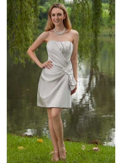 Natural Ruched Knee-Length Sheath Stain Zipper Silver Sweetheart Elastic Silk-like Sleeveless Bridesmaid Dress