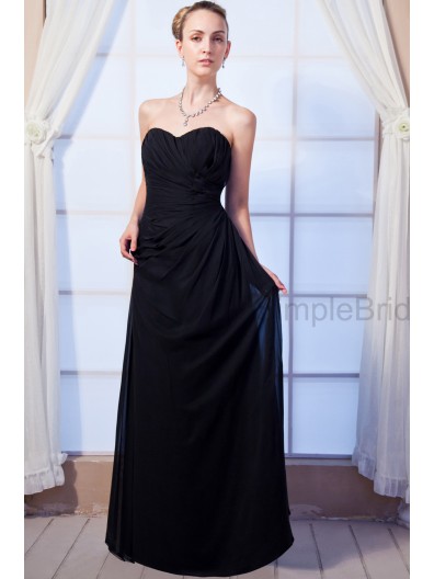 A-line Sleeveless Chiffon Sweetheart Black Natural Ruched Floor-length Zipper Bridesmaid Dress