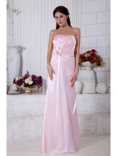 A-line Zipper Satin Sleeveless Pink Ruched/Flowers/Beading/Sequins Sweetheart Natural Floor-length Bridesmaid Dress