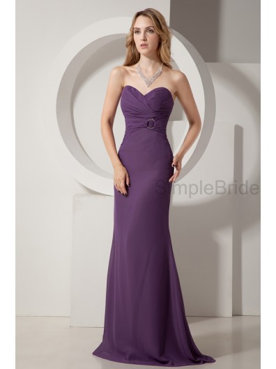 A-line Floor-length Sleeveless Zipper Ruched Grape Natural Chiffon Sweetheart Bridesmaid Dress