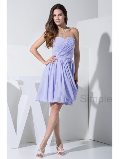 Lavender Sleeveless Sweetheart A-line Natural Zipper Elastic-Silk-like-Satin/Chiffon Ruched Knee-length Bridesmaid Dress