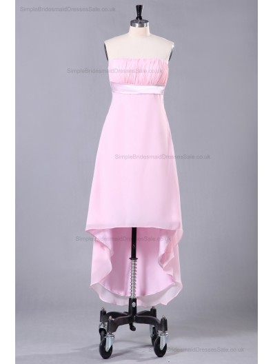 Sheath Zipper Strapless Sleeveless Ruffles/Sash Asymmetrical Natural Pink Chiffon/Elastic-Satin Bridesmaid Dress