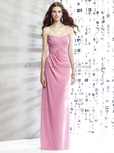 Sleeveless Draped carnation Zipper Chiffon Dropped Sweetheart Column/Sheath Floor-length Pink Bridesmaid Dress