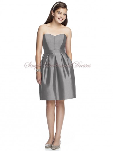 quarry Taffeta Sash Sleeveless Sweetheart Natural Zipper Silver A-line Short-length Bridesmaid Dress