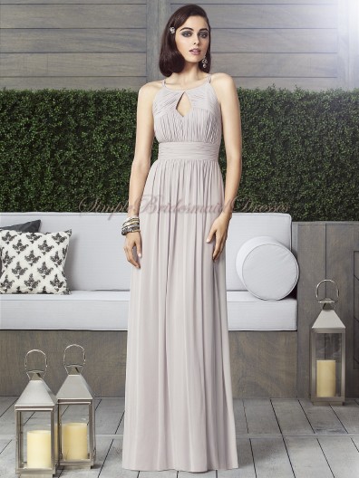 A-line taupe Chiffon Empire Floor-length taupe Sleeveless Zipper Halter Ruched/Draped Bridesmaid Dress