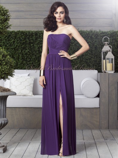 Sleeveless Strapless majestic Ruched/Draped Zipper A-line Chiffon Floor-length Natural Purple Bridesmaid Dress