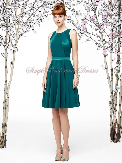Sash/Draped Hunter Satin Sleeveless A-line Short-length Natural jade Halter Zipper Bridesmaid Dress