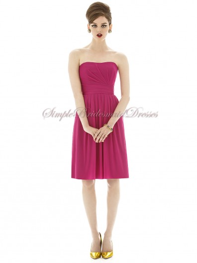 A-line Strapless tutti-frutti Floor-length Chiffon Draped Natural Zipper Fuchsia Sleeveless Bridesmaid Dress