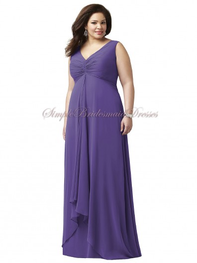 regalia Straps/V-neck Floor-length Chiffon Empire Zipper Sleeveless Draped A-line Purple Bridesmaid Dress