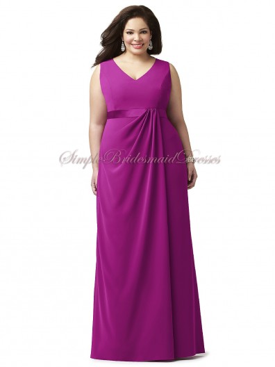 Floor-length Zipper Fuchsia Straps/V-neck Sleeveless A-line Draped/Sash Empire Chiffon persian-plum Bridesmaid Dress