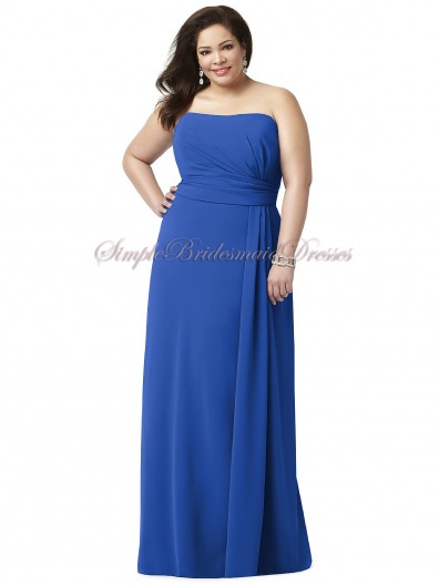 Bateau/Strapless Floor-length Natural Sleeveless Draped sapphire Royal-Blue Zipper-Side Chiffon A-line Bridesmaid Dress