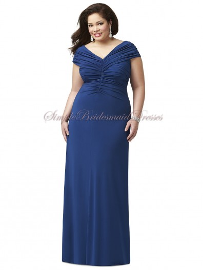 Chiffon Straps/V-neck Estate-Blue Blue Column/Sheath Zipper Sleeveless Natural Floor-length Draped Bridesmaid Dress