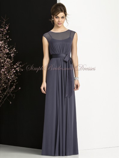 Zipper Floor-length Sleeveless stormy Natural Bateau Grey Sash/Bow A-line Chiffon Bridesmaid Dress