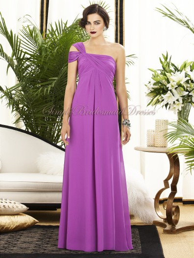 Chiffon Empire A-line Floor-length One-Shoulder Sleeveless Lilac orchid Zipper Ruched Bridesmaid Dress