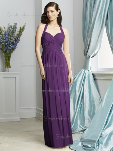 African Violet / Purple Empire Floor-length Sleeveless Sweetheart Column / Sheath Chiffon Draped Bridesmaid Dress