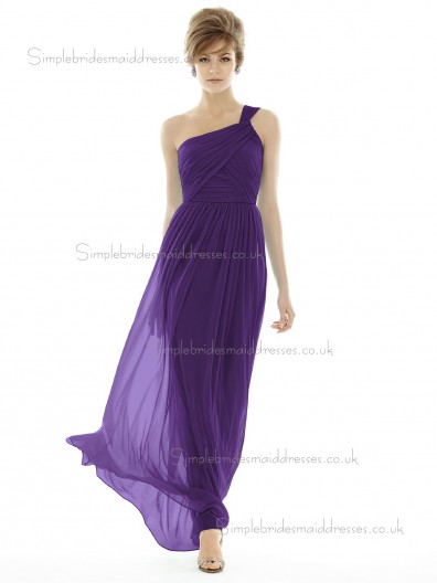 Majestic / Purple Chiffon Sleeveless Natural Shoulder Draped Floor-length One Column / Sheath Bridesmaid Dress