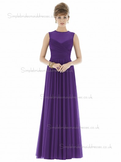 Majestic / Purple V-neck Ball Floor-length Sleeveless Natural Gown Draped Chiffon Bridesmaid Dress