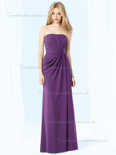 African Violet / Purple Draped Bateau Chiffon Empire Sleeveless Floor-length Column / Sheath Bridesmaid Dress