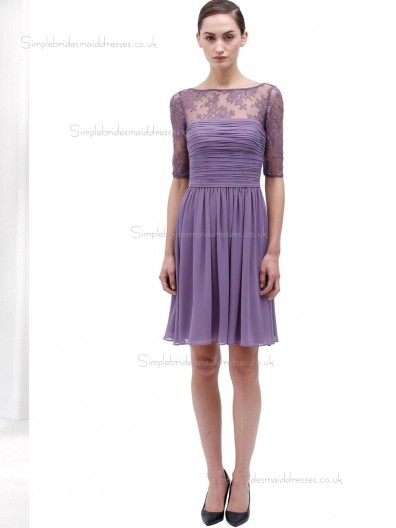 Lilac Chiffon A-line Natural Bateau Knee-length Bridesmaid Dress