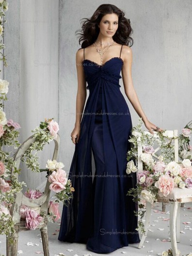 Dark Navy Floor-length Chiffon Empire Sweetheart A-line Bridesmaid Dress