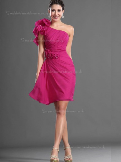 Red Chiffon Natural Column / Sheath Short-length One Shoulder Bridesmaid Dress