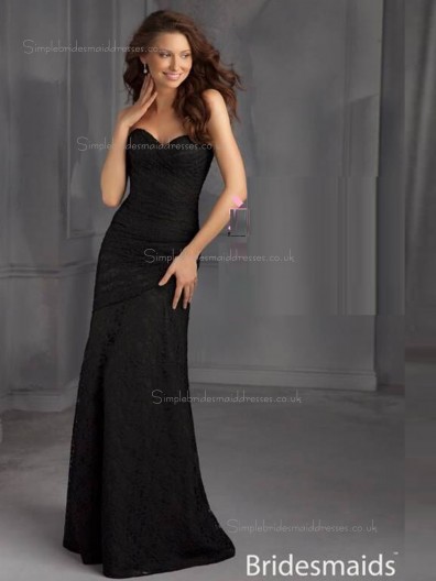 Black Column / Sheath Sweetheart Natural Satin Floor-length Bridesmaid Dress