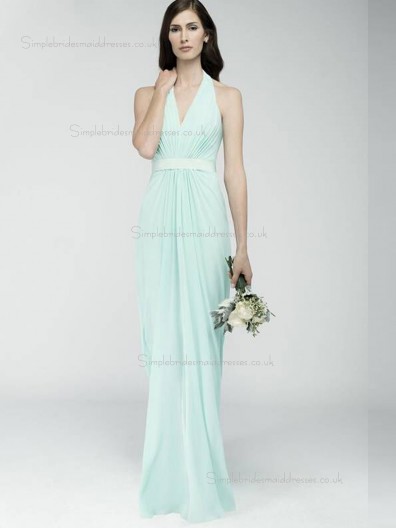 Green V-neck Empire Floor-length Column / Sheath Chiffon Bridesmaid Dress