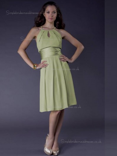 Green A-line Empire Chiffon Knee-length Scoop Bridesmaid Dress