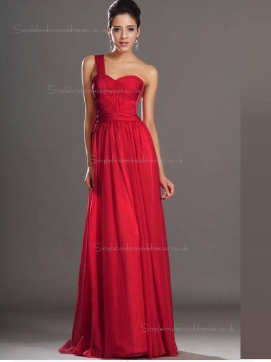 Red Chiffon Sweetheart Natural Sweep A-line Bridesmaid Dress