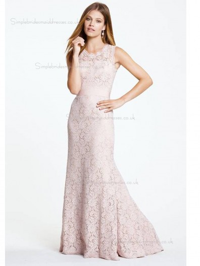 pink Floor-length Mermaid Lace Natural Scoop Bridesmaid Dress